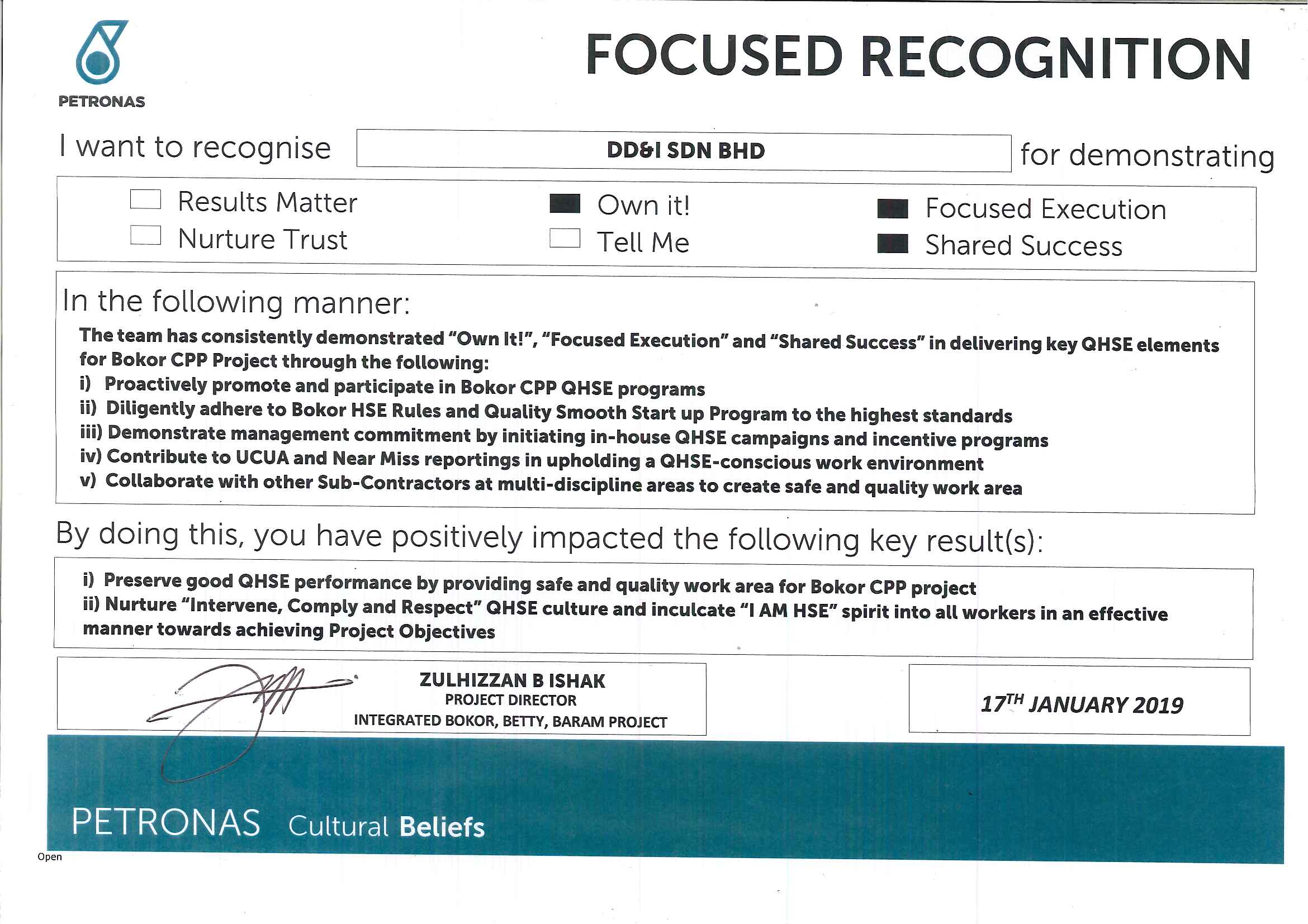Recognition Petronas 2019